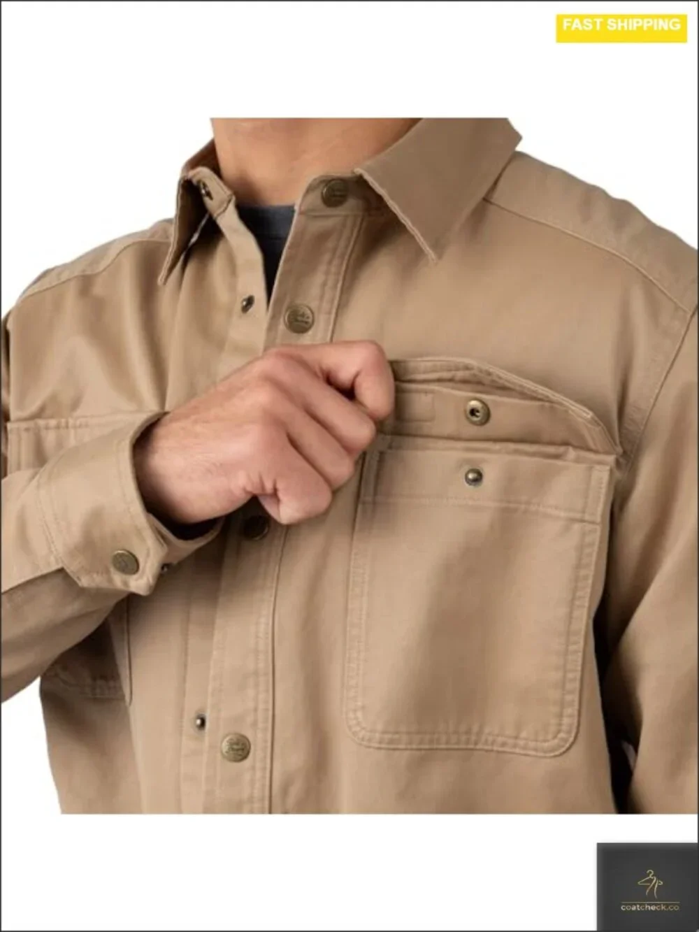 Men's Cotton Shirt Jacket Snap Front Water Resistant Flannel Lined Long Sleeve